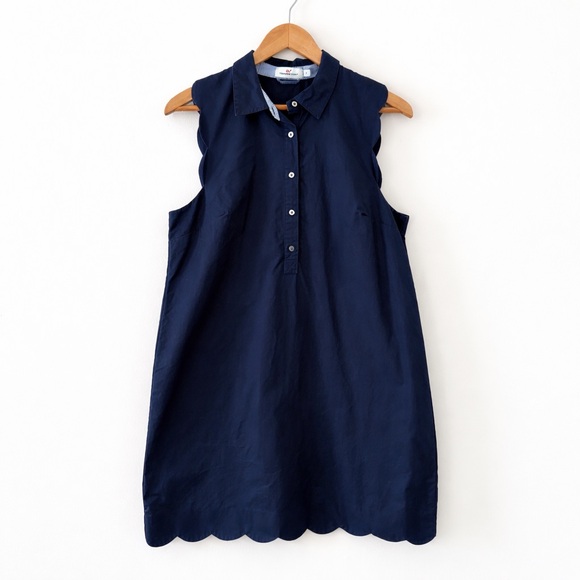 Vineyard Vines Dresses & Skirts - Vineyard Vines Navy Sleeveless Scalloped Edge Shift Dress 100% Cotton Size 10